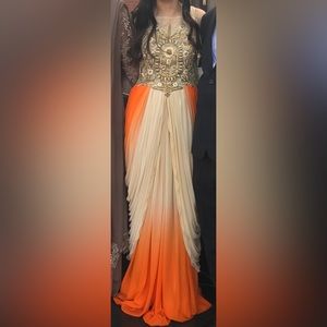 Cream/orange long gown fusion drape (Indian / Pakistani / desi party wedding)